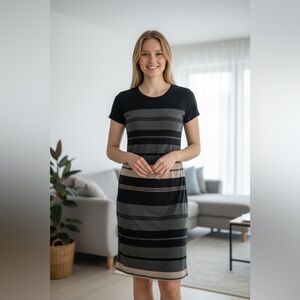 James Peres-size-3- STRIPE T-SHIRT DRESS Supima/ poly/ modal Stripe Large Black